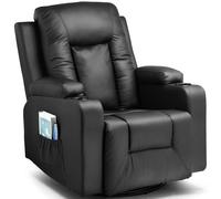 COMHOMA Sillón relajante Sillón de TV con función reclinable, Respaldo y apoyabrazos gruesos, con función de balanceo, Giratorio 360° Black