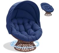 COMHOMA: Sillón tipo papasan, cómodo sillón giratorio con cojín redondo, sillón de ratán confortable, sillón reclinable giratorio, sillón de mimbre redondo para relajarse, color AZUL