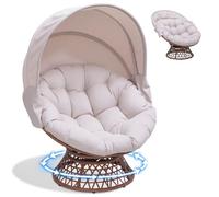 COMHOMA, sillón tipo papasan, cómodo sillón giratorio con cojín redondo, sillón de ratán confortable, sillón reclinable giratorio, sillón de mimbre redondo para relajarse, color BEIGE