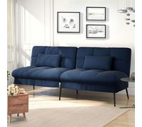 COMHOMA: Sofá cama con función de cama, sofá futón convertible, sofá cama, sofá de esquina, sofá convertible para invitados, sofá de 3 plazas, con respaldo de tela ajustable, color azul