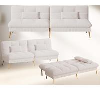 COMHOMA Sofá Cama con función de Dormir - Funda futón Convertible - Sofá esquinero - Sofá de Invitados de 3 plazas - con Respaldo Ajustable de Tela de Felpa Blanca
