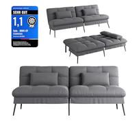 COMHOMA Sofá Cama con función de sueño, Funda de futón, sofá Cama, sofá esquinero, sofá Cama de Invitados, sofá de 3 plazas, con Respaldo Ajustable de Tela Gris