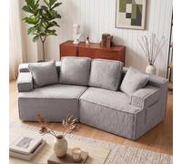 COMHOMA Sofá de 2 plazas 160 x 75 x 67 cm, sofá cama modular tapizado, con bolsa de almacenamiento, sofá con función de dormir, no requiere montaje, funda de piel sintética Sherpa, color gris