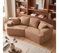 COMHOMA Sofá de 2 plazas, 228 x 75 x 67 cm, sofá cama modular tapizado, con bolsa de almacenamiento, sofá con función de dormir, no requiere montaje, funda de piel sintética Sherpa, color marrón claro