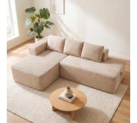 COMHOMA Sofá esquinero con función de dormir, 228 cm, modular, sin casillero, con chaise longue y respaldo de metal, sofá cama en forma de L con diseño abierto, cojines y bolsillos laterales, para