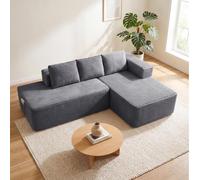 COMHOMA Sofá esquinero con función de dormir, 228 cm, modular, sin casillero, con chaise longue y respaldo de metal, sofá cama en forma de L con diseño abierto, cojines y bolsillos laterales, para