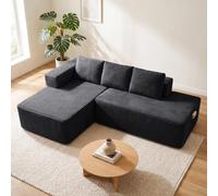 COMHOMA Sofá esquinero con función de dormir, 228 cm, modular, sin casillero, con chaise longue y respaldo de metal, sofá cama en forma de L con diseño abierto, cojines y bolsillos laterales, para