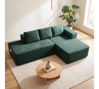 COMHOMA Sofá esquinero con función de dormir, 228 cm, modular, sin casillero, con chaise longue y respaldo de metal, en forma de L, con diseño abierto, cojines y bolsillos laterales, para salón, color