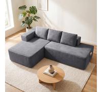 COMHOMA Sofá esquinero con función de dormir, 228 cm, modular, sin casillero, con chaise longue y respaldo de metal, sofá cama en forma de L con diseño abierto, cojines y bolsillos laterales, para