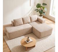 COMHOMA Sofá esquinero con función de dormir, 228 cm, modular, sin casillero, con chaise longue y respaldo de metal, sofá cama en forma de L con diseño abierto, cojines y bolsillos laterales, para