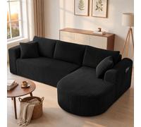 COMHOMA Sofá esquinero con función de dormir, 243 cm de Terciopelo Modular Boneless con Chaise Longue, Forma L, Sofá seccional con Cojines y Bolsillos Laterales, Sofá para Salón, Sin Montaje, Negro