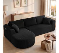 COMHOMA Sofá esquinero con función de dormir, 243 cm, sofá modular sin boneless con chaise longue, sofá cama seccional con cojines y bolsillos laterales, sofá para salón, sin montaje, color negro