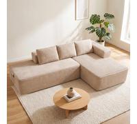 COMHOMA Sofá esquinero con función de dormir, 255 cm, modular, sin casillero, con chaise longue y respaldo de metal, sofá cama en forma de L con diseño abierto, cojines y bolsillos laterales, para