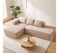 COMHOMA Sofá esquinero con función de dormir, 255 cm, modular, sin casillero, con chaise longue y respaldo de metal, sofá cama en forma de L con diseño abierto, cojines y bolsillos laterales, para