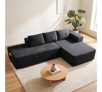 COMHOMA Sofá esquinero con función de dormir, 255 cm, modular, sin casillero, con chaise longue y respaldo de metal, sofá cama en forma de L con diseño abierto, cojines y bolsillos laterales, para