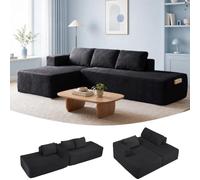 COMHOMA Sofá esquinero con función de dormir, 255 cm, modular, sin casillero, con chaise longue y respaldo de metal, sofá cama en forma de L con diseño abierto, cojines y bolsillos laterales, para