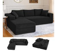 COMHOMA: Sofá grande, sofá en forma de L, sofá de esquina, sofá chaise longue con asiento profundo y reposabrazos anchos, tapizado en tela de pana, color
