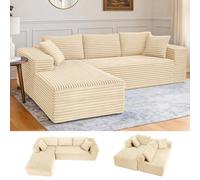 COMHOMA: Sofá grande, sofá en forma de L, sofá de esquina, sofá chaise longue con asiento profundo y reposabrazos anchos, tapizado en tela de corcho, color beige
