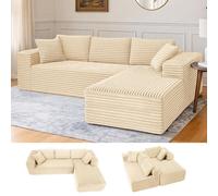 COMHOMA: Sofá grande, sofá en forma de L, sofá de esquina, sofá chaise longue con asiento profundo y reposabrazos anchos, tapizado en tela de corcho, color beige