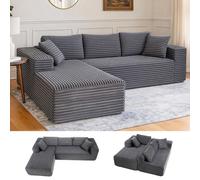 COMHOMA: Sofá grande, sofá en forma de L, sofá de esquina, sofá chaise longue con asiento profundo y reposabrazos anchos, tapizado en tela de corcho, color gris oscuro