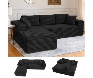 COMHOMA: Sofá grande, sofá en forma de L, sofá de esquina, sofá chaise longue con asiento profundo y reposabrazos anchos, tapizado en tela de pana, color
