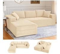 Comhoma Sofá Modular De 105", Sofá En Forma De L Con Brazos Anchos, Tela De Pana, Chaise Longue, No Requiere Montaje