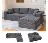 COMHOMASofa: Sofá grande, sofá en forma de L, sofá de esquina, sofá chaise longue con asiento profundo y reposabrazos anchos, tapizado en tela de pana, color gris oscuro