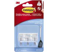 Command 17067CLR - Ganchos (225 gr de Carga, Talla S, 4 Adhesivos para Pared), Color Transparente