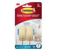 Command™ BATH33-BR-2ES - Gancho pequeño de latón satinado para baño, 2 ganchos, 4 tiras