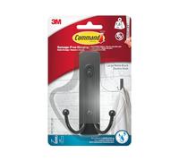 Command Gancho de pared doble grande para baño, negro mate, 1 gancho y 1 tira resistente al agua, para colgar toallas de baño sin daños