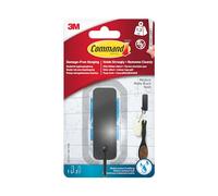 Command Gancho mediano para baño, negro mate, 1 gancho y 2 tiras resistentes al agua, gancho de baño sin daños con tiras adhesivas