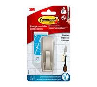 Command Gancho metálico de color níquel satinado con reflejos modernos para baño mediano MR02-SN-B