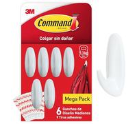 Command Ganchos de Diseño Medianos, Blanco - 6 Ganchos y 9 Tiras Medianas para Interior - Organizar sin Dejar Marcas