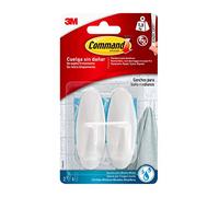 3M Command Ganchos diseño para baño – Blanco, 2 ganchos y 4 tiras medianas, sin agujeros