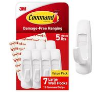 Command - Ganchos grandes de pared, soportan hasta 2,3 kg, 7 ganchos murales y 12 tiras para no causar daños en la pared, sin herramientas para colgar, organización y almacenamiento