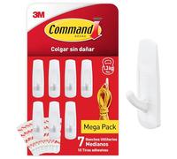 Command Ganchos para Colgar, 7 Ganchos para Pared o Armarios, 10 Tiras Adhesivas - Organizar Sin Dejar Marcas, Agujeros y Sin Taladrar, Medium
