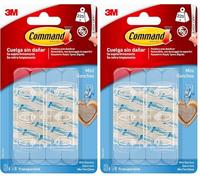 Command Mini Ganchos Transparentes para Colgar Decoración de Navidad y Luces Led - 6 Ganchos y 8 Tiras Adhesivas - Organizar Sin Dejar Marcas y Sin Taladrar (Paquete de 2)