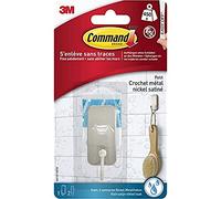 Command Pequeño gancho resistente al agua de níquel satinado BATH33-SN