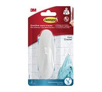 Command W17083 Gancho autoadhesivo resistente al agua, hecho de plástico, tamaño L, soporta 2,3 kg, forma oval, 1 gancho + 2 bandas, color blanco