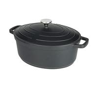 Commichef Cacerola Ovalada, Cazuela, Negra, Aluminio Fundido, 32cm Diámetro, Capacidad de 5,8 Litros, Con Tapa, Apta Para Hornos y Placas de Cocción, XO-632BK