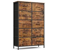 Commode moderne dix tiroirs, acier, chambre ou salon, marron et noir