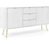 Cómoda: 3 cajones, 2 puertas, color: blanco, patas doradas, 168 x 87 x 39 cm