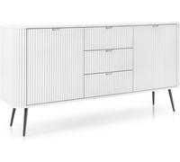 Cómoda: 3 cajones, 2 puertas, color: blanco, patas negras, dimensiones: 168 x 87 x 39 cm