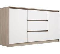 Cómoda: 3 cajones y 2 puertas, color: roble Sonoma / blanco mate