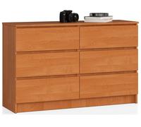 Cómoda akord k120 aliso 120 cm 6 cajones frente en color aliso 120x40x77 cm
