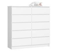 Cómoda akord k120 blanco 120 cm 10 cajones frente en color blanco 120x40x121 cm