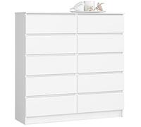 Cómoda akord k120 blanco 120 cm 10 cajones frente en color blanco 120x40x121 cm