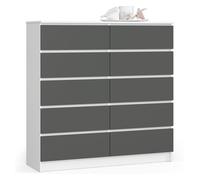 Cómoda akord k120 blanco 120 cm 10 cajones frente en color grafito gris 120x40x121 cm