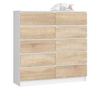 Cómoda akord k120 blanco 120 cm 10 cajones frente en color roble sonoma 120x40x121 cm