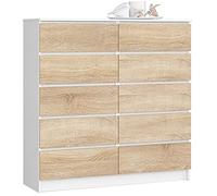 Cómoda akord k120 blanco 120 cm 10 cajones frente en color roble sonoma 120x40x121 cm